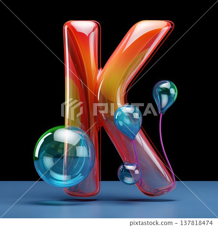 Colorful glass alphabet K on a black background. 3d rendering 137818474