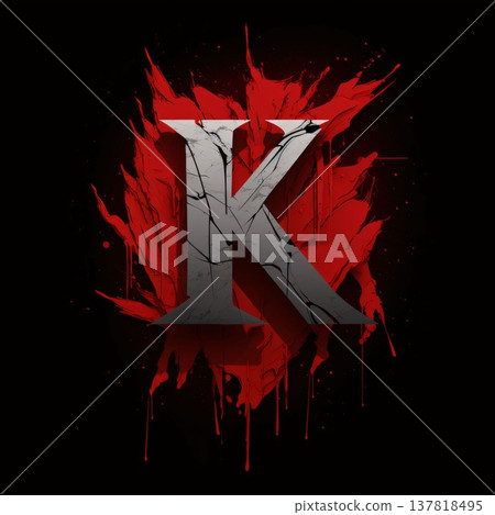 grunge letter k with blood splashes on a black background grunge letter k with blood splashes on a black background 137818495