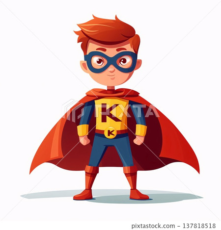 Superhero boy cartoon character. Vector illustration in a flat style. letter K Superhero boy cartoon character. Vector illustration in a flat style. letter K 137818518