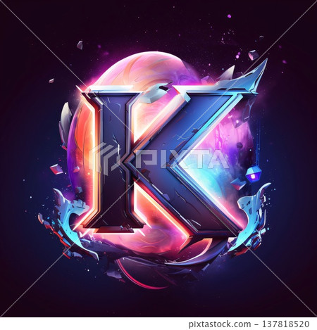 3d rendering of letter k in neon style. Futuristic font. 3d rendering of letter k in neon style. Futuristic font. 137818520