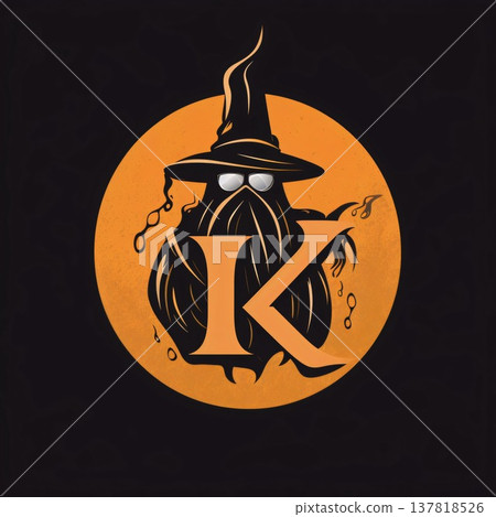 Letter K with witch's hat and a broomstick. Halloween vector illustration. Letter K with witch's hat and a broomstick. Halloween vector illustration. 137818526