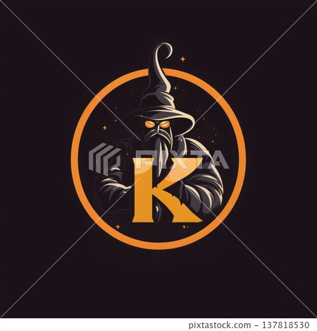 Halloween letter K with a witch in a hat. Vector illustration. Halloween letter K with a witch in a hat. Vector illustration. 137818530