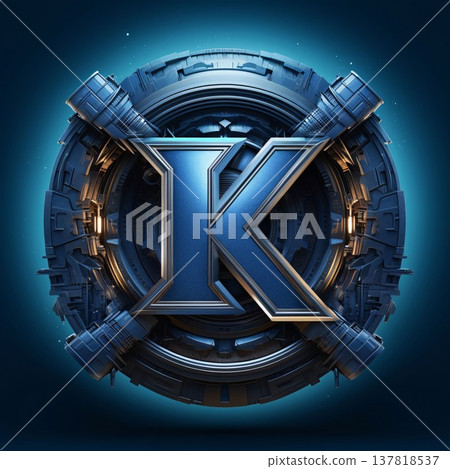 letter K in futuristic style on dark blue background - 3d illustration 137818537