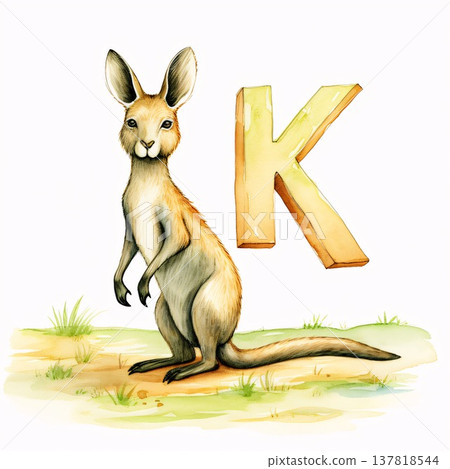 K letter with kangaroo. Hand drawn illustration isolated on white background 137818544