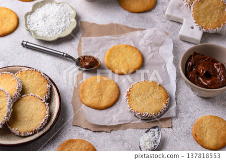 Alfajores, traditional Spanish sandwich cookies Alfajores, traditional Spanish sandwich cookies 137818553