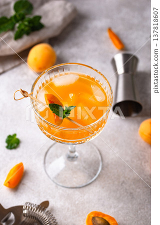 Fresh apricot Bellini cocktail with mint 137818607