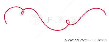 Abstract red yarn thread with wavy squiggly line in a minimal style. Curly rope inspired by embroidery and wool texture creates doodle effect. Abstract red yarn thread with wavy squiggly line in a minimal style. Curly rope inspired by embroidery and wool texture creates doodle effect. 137818659