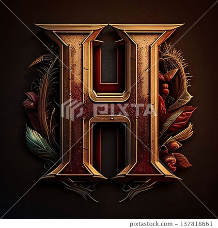 Letter h with flowers and leaves - 3D made in 3D 137818661