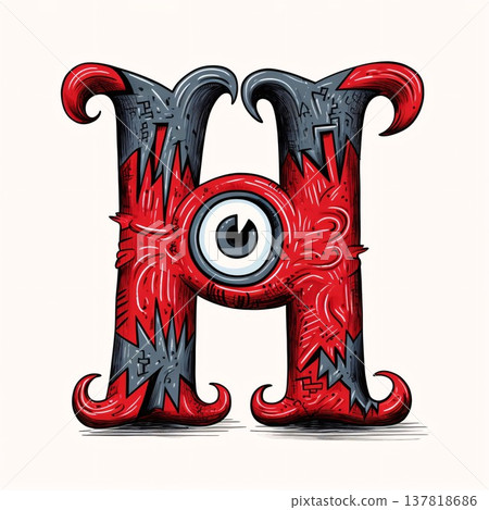 Letter H in the Gothic style with an eye. Vector illustration. Letter H in the Gothic style with an eye. Vector illustration. 137818686
