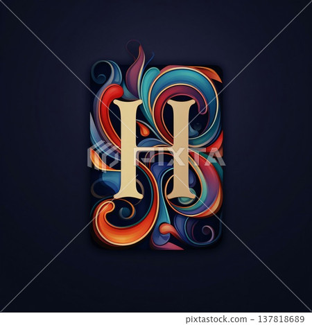 Alphabet letter H with colorful swirls. Vector typography. Alphabet letter H with colorful swirls. Vector typography. 137818689