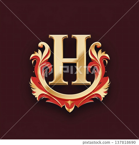 Luxury golden letter H in vintage style. Can be used for monograms, logos, emblems, labels, badges. Luxury golden letter H in vintage style. Can be used for monograms, logos, emblems, labels, badges. 137818690