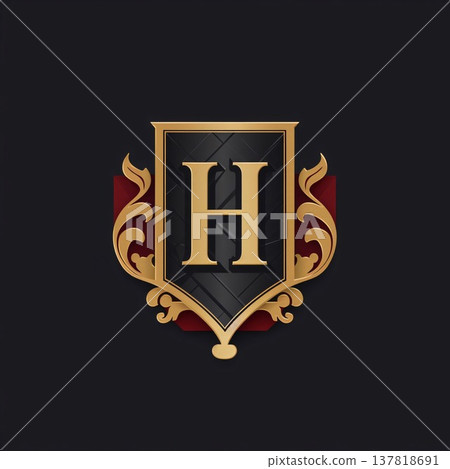 Luxury Letter H logo in black and gold color on a black background. Luxury Letter H logo in black and gold color on a black background. 137818691