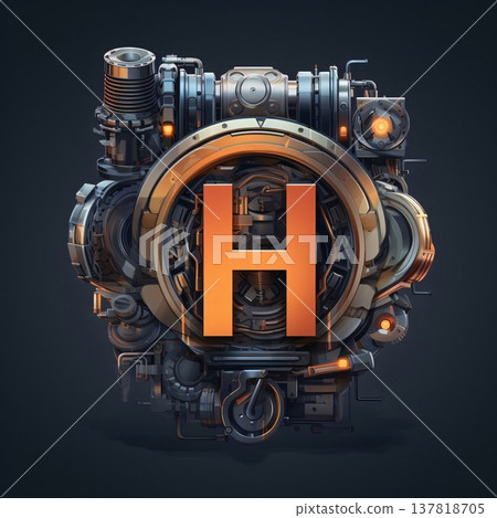 3d illustration of letter H in the form of gearbox. 137818705