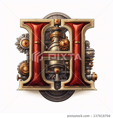 Mechanical alphabet, letter H with gears and cogwheels. Mechanical alphabet, letter H with gears and cogwheels. 137818708