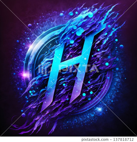 H letter in blue water splash on dark background. Vector illustration. H letter in blue water splash on dark background. Vector illustration. 137818712