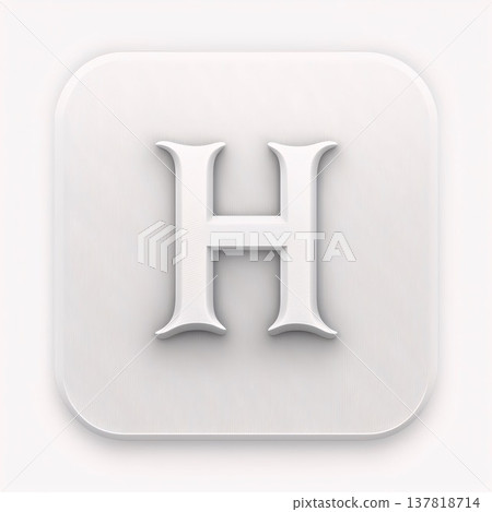 White letter H on a white square button. 3D rendering. White letter H on a white square button. 3D rendering. 137818714