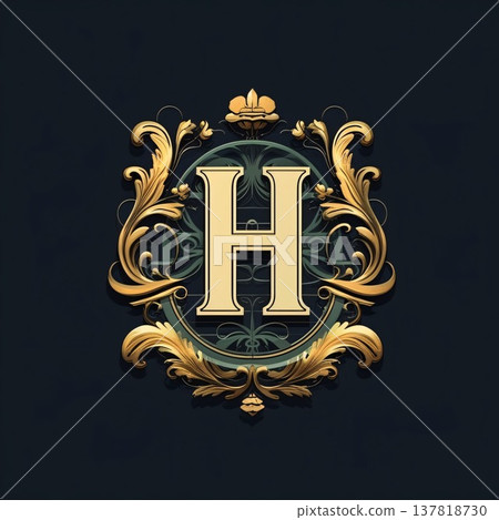 Luxury letter H in vintage style with floral ornament. Vector illustration 137818730