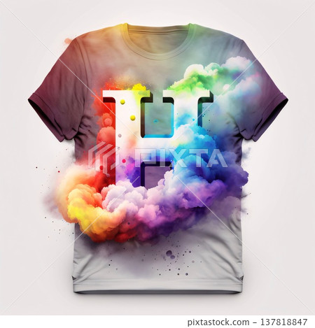 T-shirt with a colorful explosion of clouds and the letter H 137818847