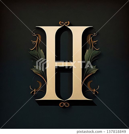 Elegant letter H with floral ornament. 3D render. 137818849