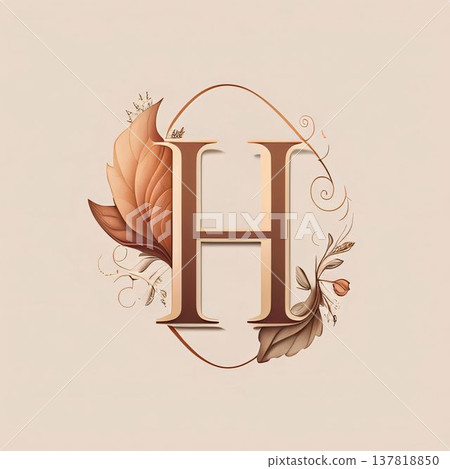 Beautiful letter H with leaves and swirls. Vector illustration. 137818850