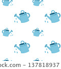 Blue watering can seamless pattern with water drops 137818937