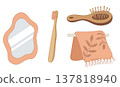 Personal care set with mirror, toothbrush, comb and towel 137818940
