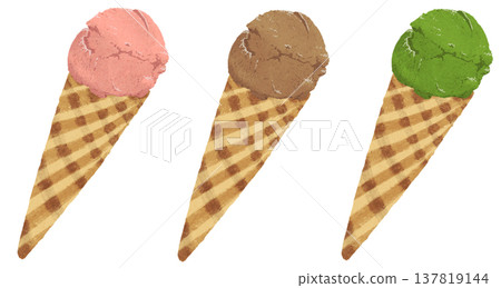 草莓、巧克力和抹茶冰淇淋的插圖 草莓、巧克力和抹茶冰淇淋的插圖 137819144