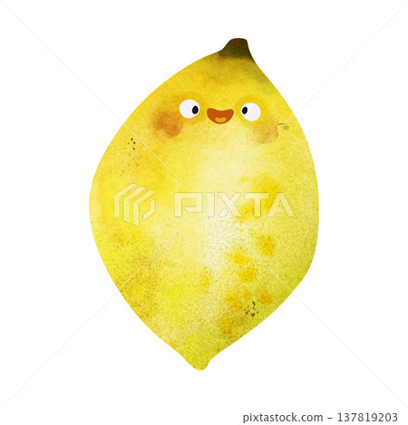Cute kawaii lemon with eyes and happy smile in adorable children's illustration style. Playful watercolor, vibrant orange tones. Perfect for kids food themes, healthy food themes, summer party Cute kawaii lemon with eyes and happy smile in adorable children's illustration style. Playful watercolor, vibrant orange tones. Perfect for kids food themes, healthy food themes, summer party 137819203