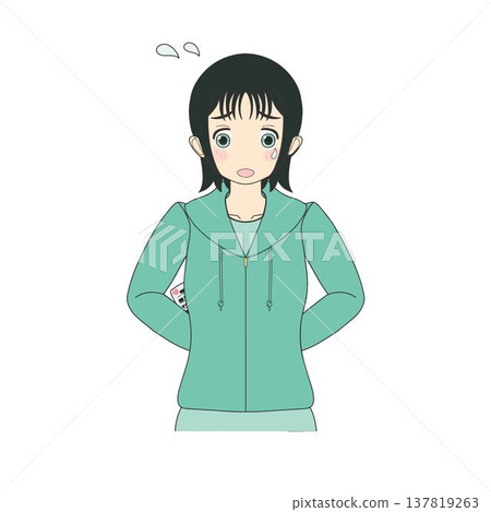 A woman panics, hiding a love letter behind her back. 137819263