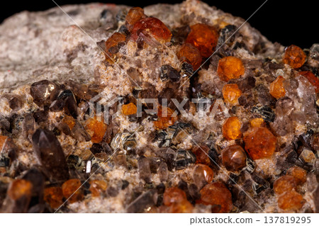 macro mineral stone Grossular, Garnet, Epidote on a black background macro mineral stone Grossular, Garnet, Epidote on a black background 137819295
