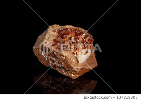 Macro mineral stone Vanadinite on a black background Macro mineral stone Vanadinite on a black background 137819303