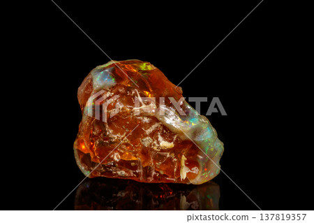 Macro stone Opal mineral in rock on a black background  137819357
