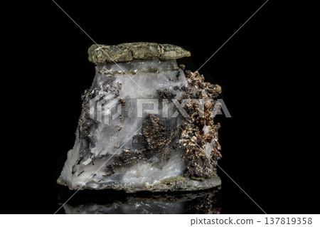 Macro stone mineral silver metal in the rock on a black background 137819358