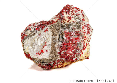 Macro stone mineral Cinnabar on a white background 137819381