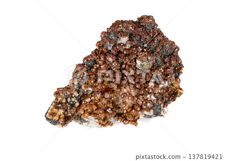 Macro stone Calcite mineral on a white background 137819421