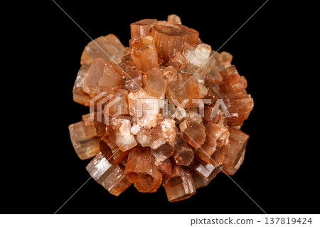 Macro stone Aragonite mineral on a black background Macro stone Aragonite mineral on a black background 137819424