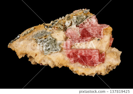 Macro stone cobalt calcite mineral on a black background Macro stone cobalt calcite mineral on a black background 137819425