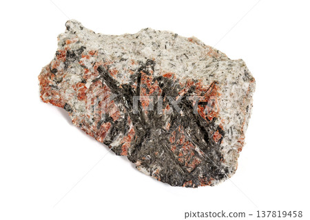 Macro of a stone Stibnite mineral on a white background 137819458