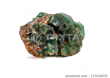 Macro stone Fluorite mineral on white background Macro stone Fluorite mineral on white background 137819470