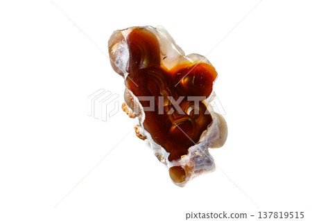 Macro mineral stone fiery Agate on a white background Macro mineral stone fiery Agate on a white background 137819515