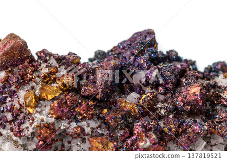 Macro mineral stone  Chalcopyrite on a white background 137819521
