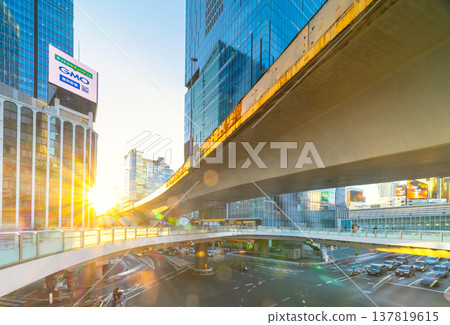 Shibuya Station bathed in the setting sun 137819615