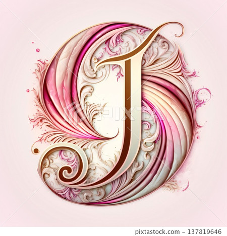 Vintage letter J with ornate swirls and curls. 3D illustration. 137819646