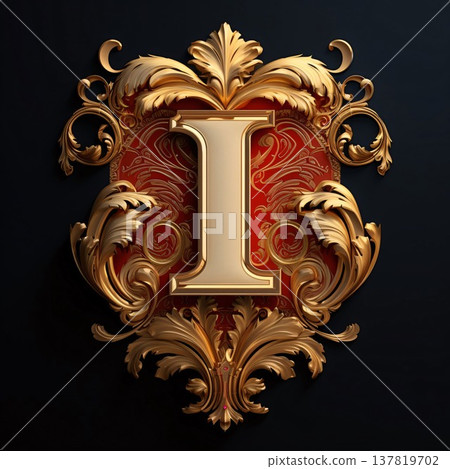 Luxury golden letter I in Victorian style. 3D rendering Luxury golden letter I in Victorian style. 3D rendering 137819702