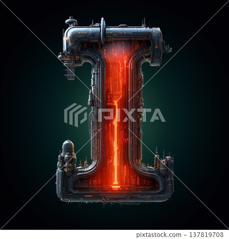Futuristic letter I made of neon glowing lights. Technology font. 3D rendering Futuristic letter I made of neon glowing lights. Technology font. 3D rendering 137819708