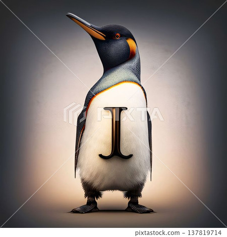 Penguin with letter I. This is a 3d render illustration 137819714