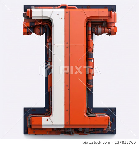 Orange industrial 3D font. Letter I. 3D rendering. Orange industrial 3D font. Letter I. 3D rendering. 137819769