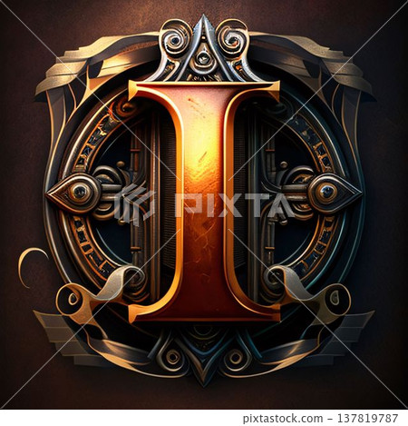 Luxury letter I in the form of a shield with ornament Luxury letter I in the form of a shield with ornament 137819787