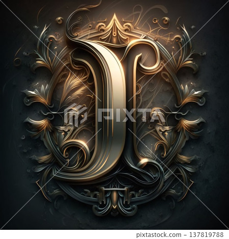 Luxury monogram. Letter I in vintage style. 3D rendering Luxury monogram. Letter I in vintage style. 3D rendering 137819788