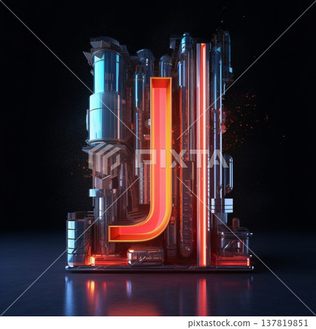 Futuristic letter J in futuristic style with neon lights. 3D rendering Futuristic letter J in futuristic style with neon lights. 3D rendering 137819851